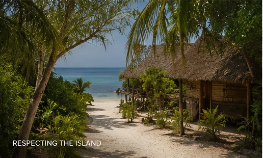 Traditional bungalows surrounded by tropical vegetation beside the ocean