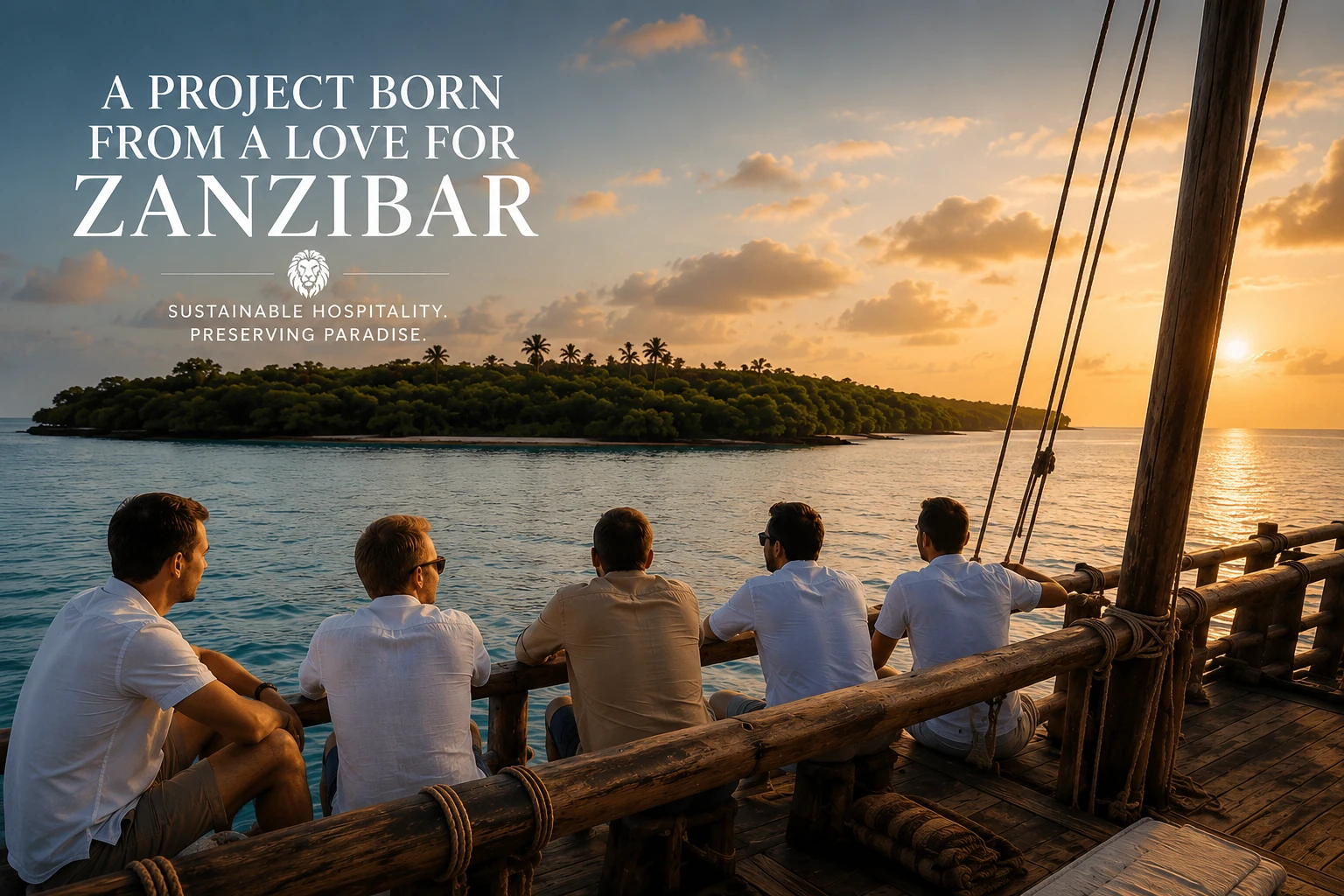 The White Lion Resort project founders looking toward Zanzibar at sunset